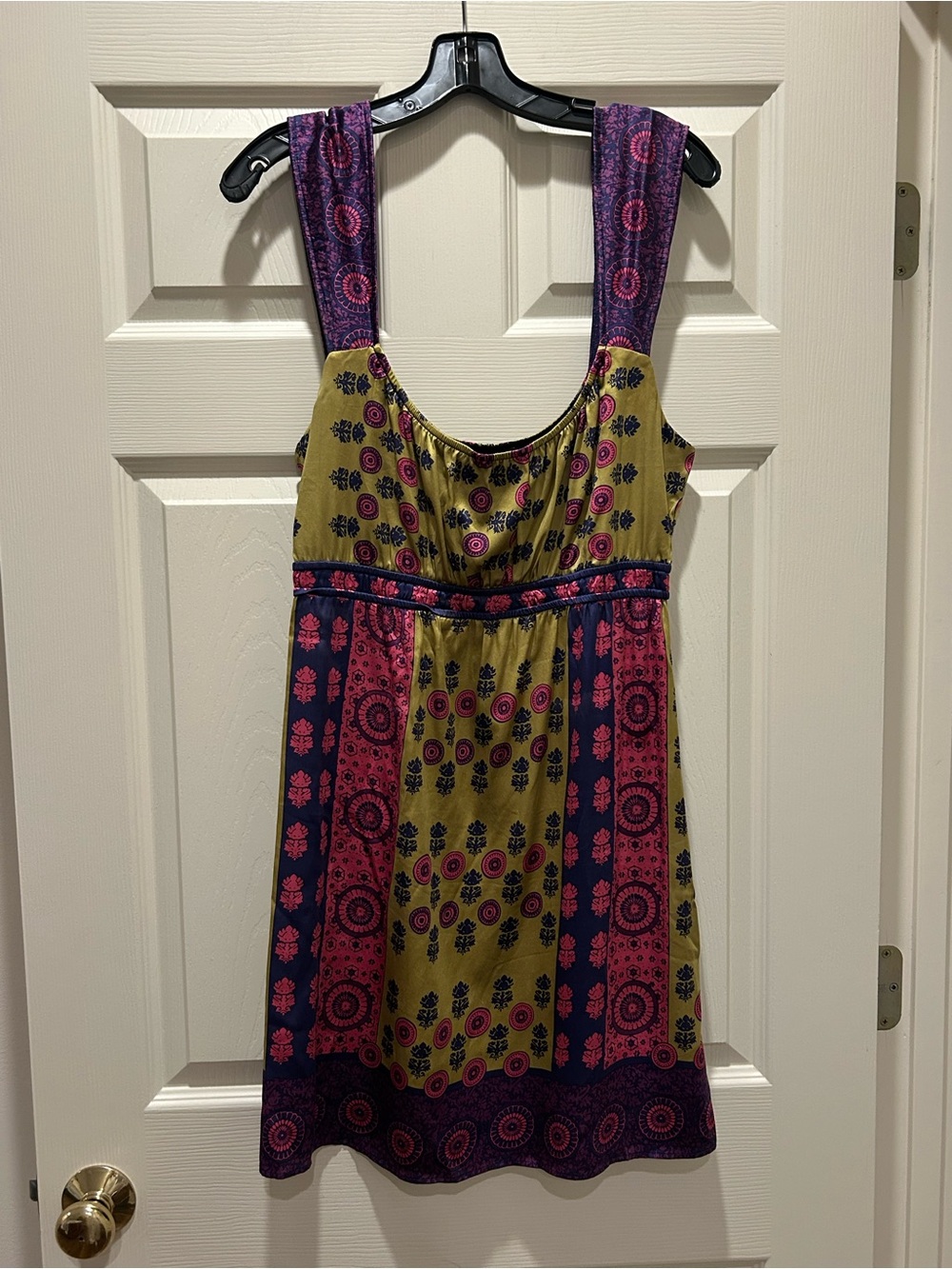 Hale Bob Olive Green Pink Purple Patterned Mini Dress